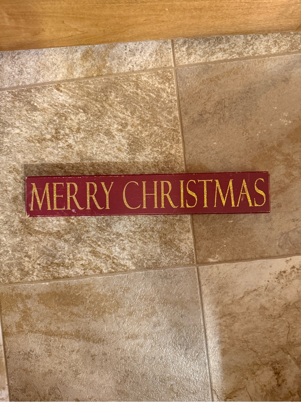 Merry Christmas Wood Sign Red Gold Holiday Decor